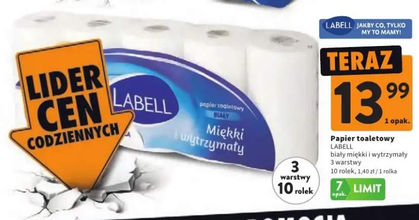 Papier toaletowy Labell biały miękki i wytrzymały 10-pak
