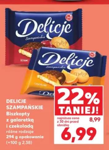 Biszkopty z galaretką i czekoladą Delicje Szampańskie pomarańczowe +1 wariant