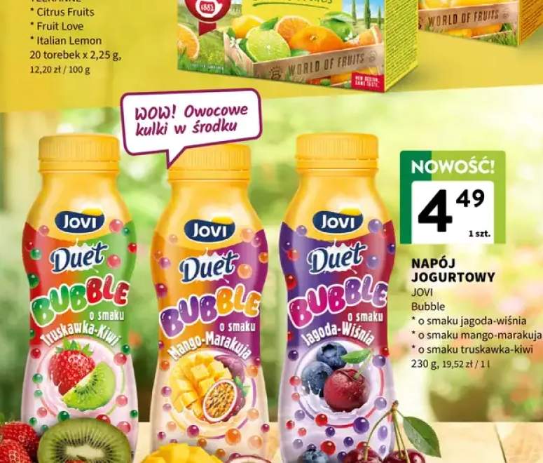 Napój jogurtowy Jovi Duet Bubble o smaku truskawka-kiwi +2 warianty