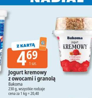 Jogurt kremowy z owocami i granulą Bakoma