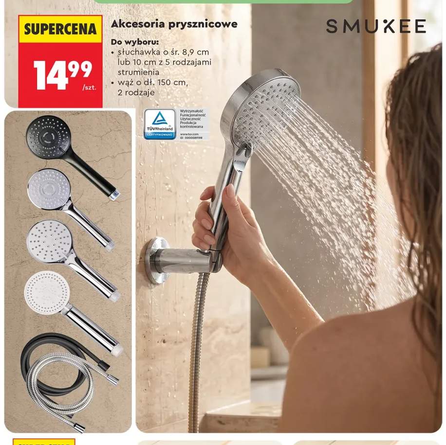 Słuchawka prysznicowa o śr. 8,9 cm Smukee +2 warianty