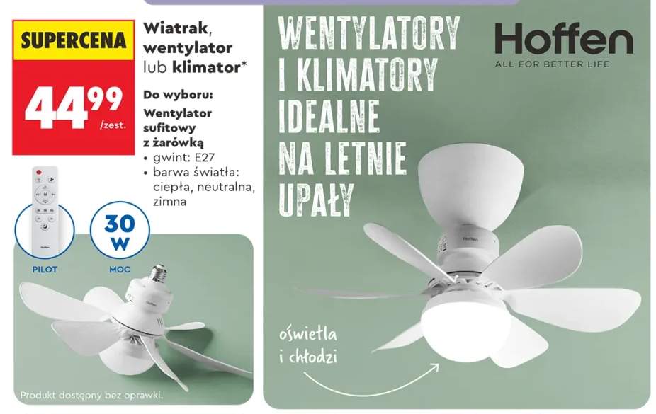 Wentylator sufitowy z żarówką Hoffen