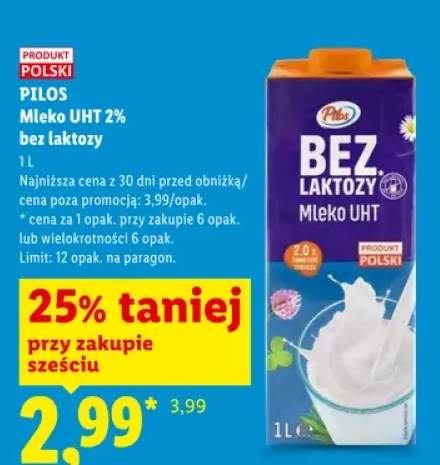 Mleko UHT 2% bez laktozy Pilos