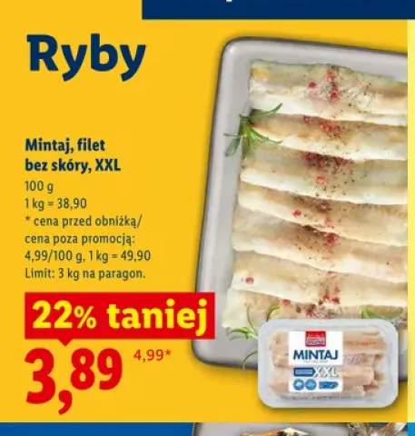 Mintaj filet bez skóry XXL Targ Rybny Lidla