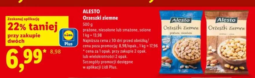 Orzeszki ziemne prażone niesolone Alesto +1 wariant