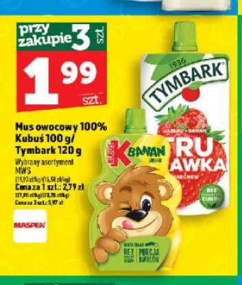 Mus owocowy 100% Kubuś +1 wariant