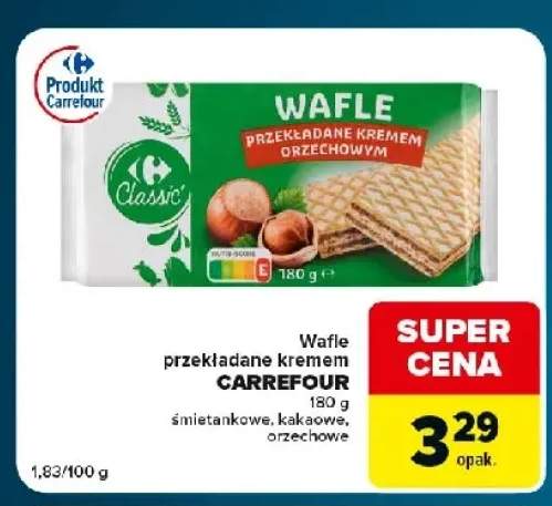 Wafle przekładane kremem orzechowe Carrefour Classic +2 warianty