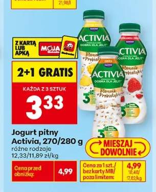 Jogurt pitny Activia Błonnik + Probiotyki Ananas Siemię Lniane +1 wariant