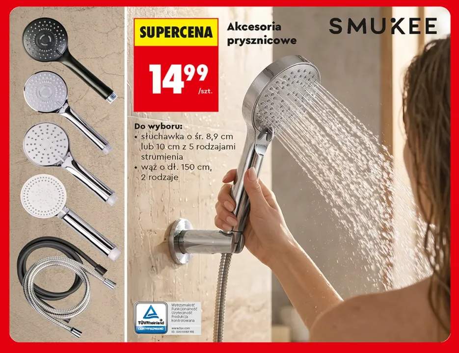 Słuchawka prysznicowa Smukee śr. 8,9 cm +2 warianty