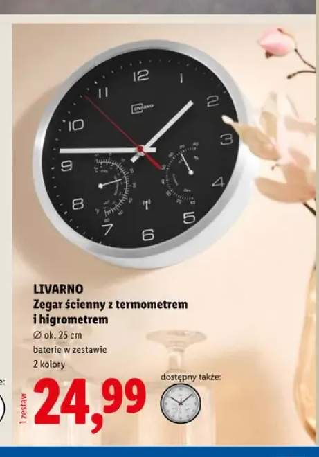 Zegar ścienny z termometrem i higrometrem LIVARNO