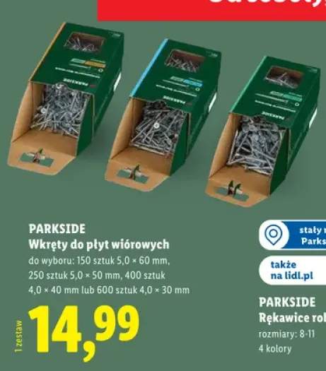 Wkręty do płyt wiórowych Parkside 150 sztuk 5,0x60 mm +3 warianty