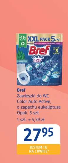Zawieszki do WC Bref Color Auto Active o zapachu eukaliptusa 5-pak