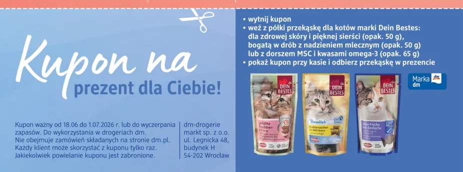 Przekąska dla kotów Dein Bestes dla zdrowej skóry i pięknej sierści +2 warianty