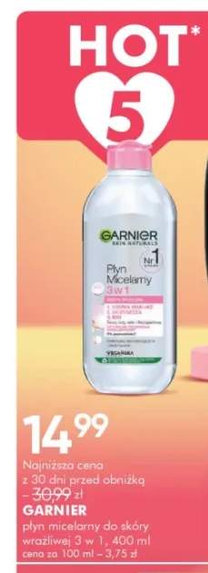 Płyn micelarny do skóry wrażliwej 3 w 1 Garnier Skin Naturals