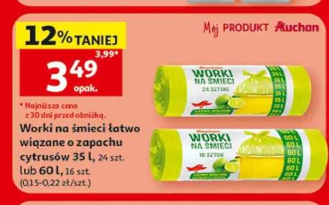 Worki na śmieci łatwo wiązane o zapachu cytrusów Auchan 35 l +1 wariant