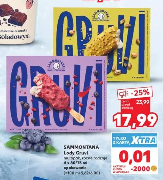 Lody na patyku Gruvi Mirtillo Sammontana +2 warianty