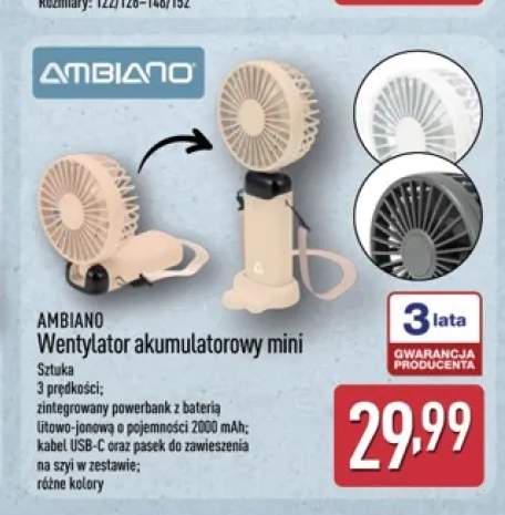 Wentylator akumulatorowy mini AMBIANO