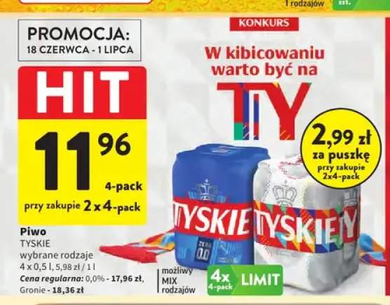 Piwo bezalkoholowe Tyskie Zero 0,0% 4-pak +1 wariant