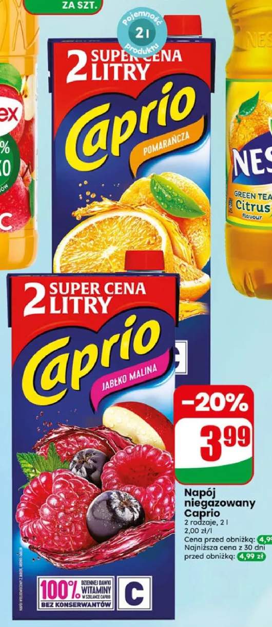 Napój niegazowany Caprio Pomarańcza +1 wariant