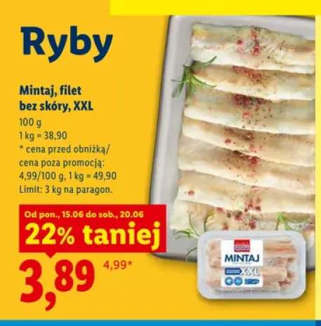Mintaj filet bez skóry XXL Targ Rybny Lidla