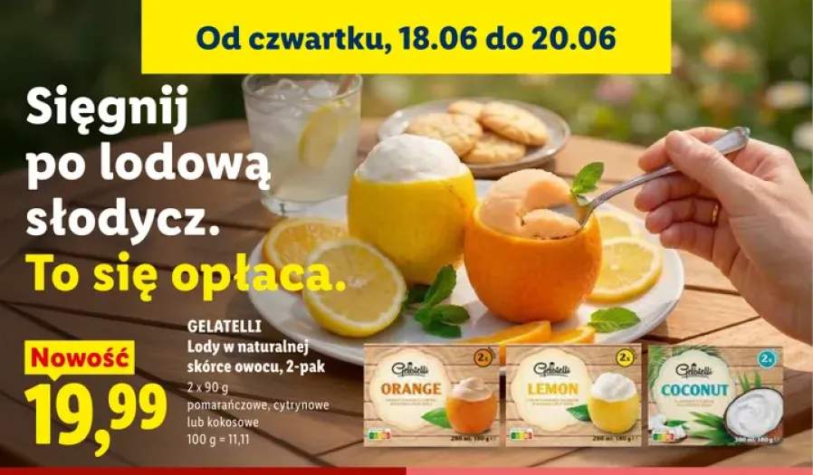 Lody w naturalnej skórce owocu pomarańczowe Gelatelli 2-pak +2 warianty