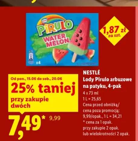 Lody Pirulo arbuzowe na patyku Nestlé 4-pak