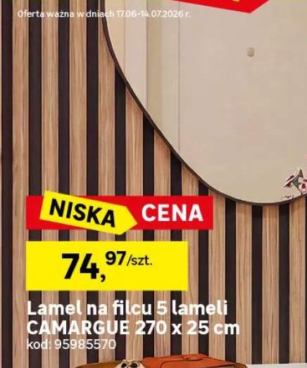 Panele ścienne 3D Lamel na czarnym filcu 270x25 cm Camargue 5 lameli