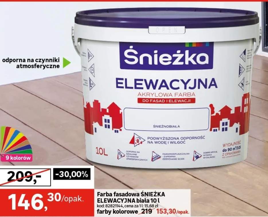 Farba akrylowa ELEWACYJNA 10 l Biały ŚNIEŻKA