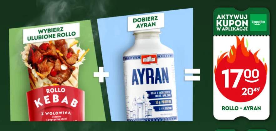 Zestaw Rollo kebab z wołowiną i Ayran Müller 0,5 l