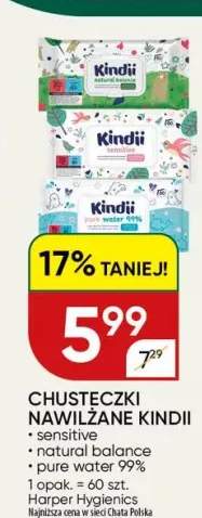 Chusteczki nawilżane Kindii sensitive 60-pak +2 warianty