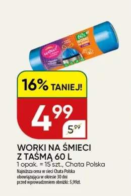 Worki na śmieci z taśmą 60 l Chata Polska 15-pak