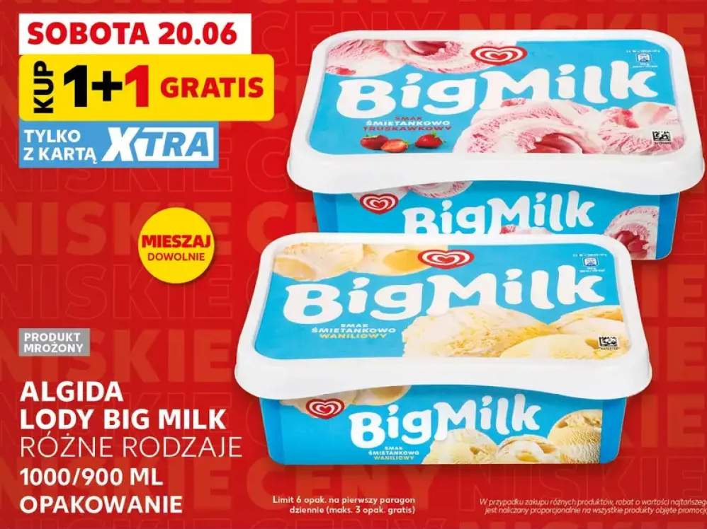 Lody śmietankowo-truskawkowe Algida Big Milk +1 wariant