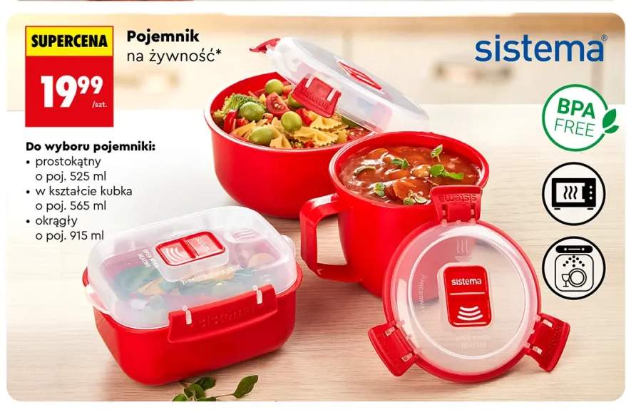 Pojemnik na żywność w kształcie kubka Sistema 565 ml +2 warianty