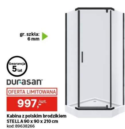 Kabina prysznicowa z brodzikiem Stella Black 90 x 90 x 210 Durasan