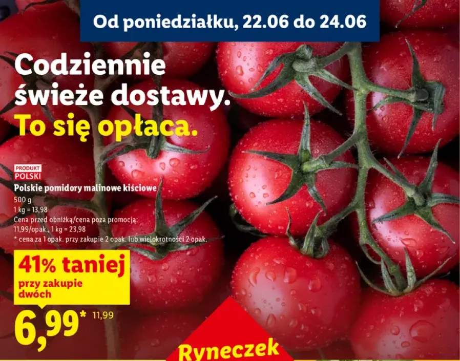 Pomidory malinowe kiściowe Ryneczek Lidla polskie