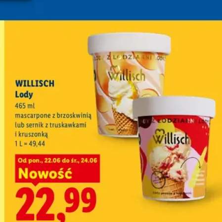 Lody mascarpone z brzoskwinią Willisch +1 wariant