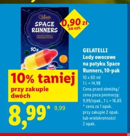 Lody owocowe na patyku Space Runners Gelatelli 10-pak