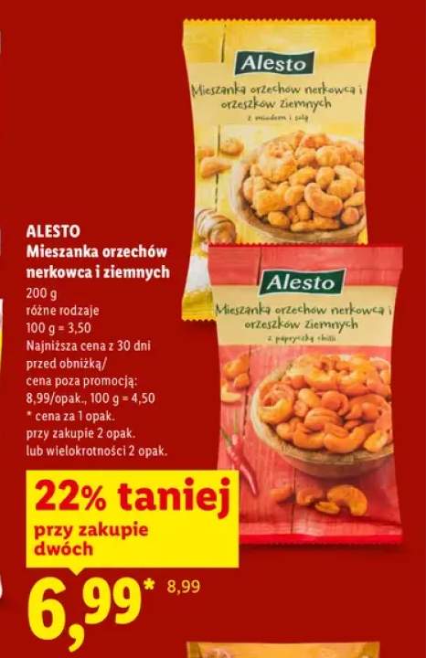 Mieszanka orzechów nerkowca i ziemnych z miodem i solą Alesto +1 wariant