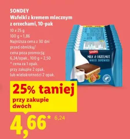 Wafelki Sondey z kremem mlecznym z orzechami 10-pak