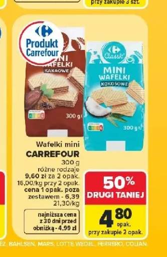 Wafelki mini Carrefour Kakaowe +1 wariant