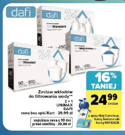 Zestaw wkładów do filtrowania wody Dafi Unimax 2+1