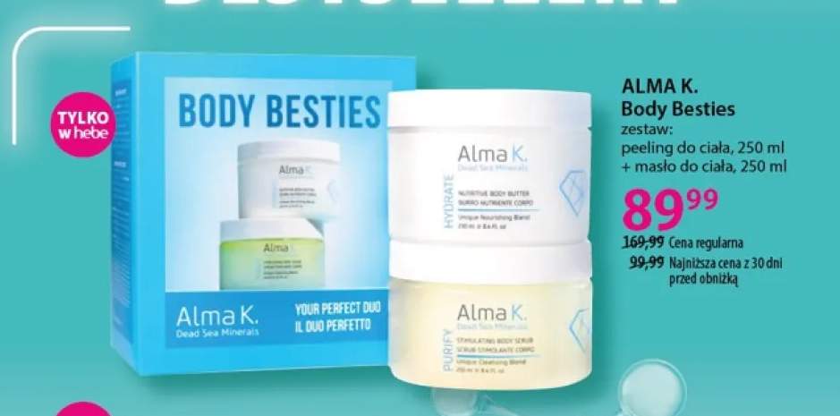 Zestaw peeling do ciała 250 ml + masło do ciała 250 ml Alma K. Body Besties