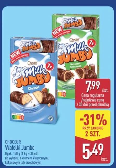 Wafelki Milk Jumbo Choceur z kremem klasycznym +2 warianty