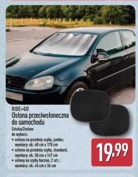 Osłona przeciwsłoneczna do samochodu na przednią szybę jumbo Ride+Go +2 warianty