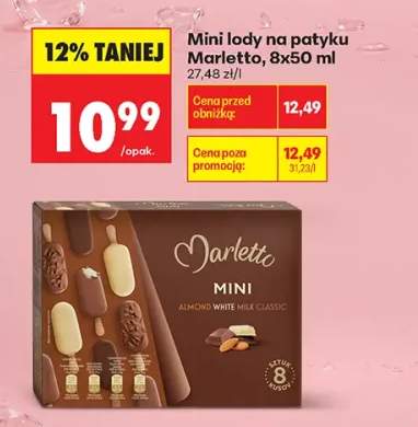 Mini lody na patyku Marletto Almond White Milk Classic 8-pak 50 ml