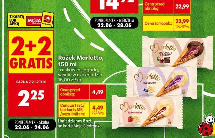 Lody rożek Marletto Strawberry +2 warianty