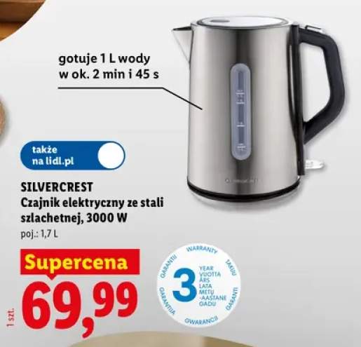 Czajnik elektryczny ze stali szlachetnej Silvercrest 1,7 l