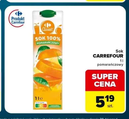 Sok 100% pomarańczowy Carrefour Classic