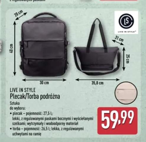 Plecak podróżny Live In Style 27,5 l +1 wariant