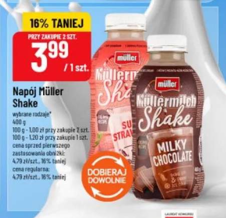 Napój mleczny Müller Shake czekoladowy +1 wariant